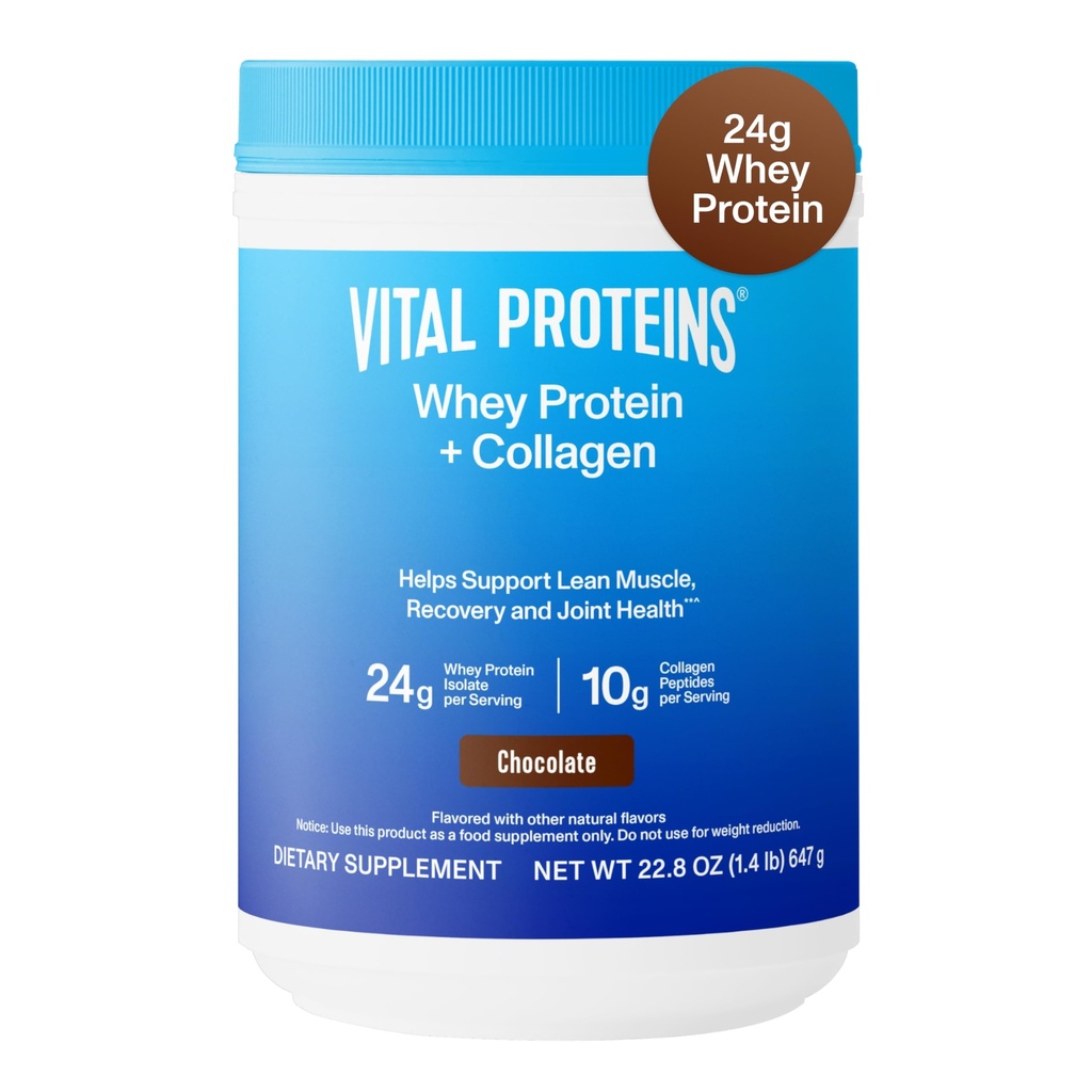 Protein Vital Whey Protein Powder + Collagen Peptides, 24g Protein Supporting Recovery & Joint Health, dengan Vitamin C, sekitar 16 Servis - Coklat 22.8oz