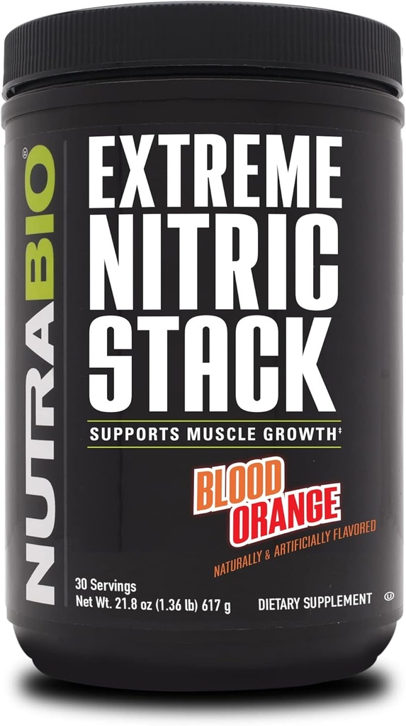 NuttraBio Extreme Nitric Stack, Nitric Oxide dan Cell Volumizing Formula - 30 Servings (Blood Orange)