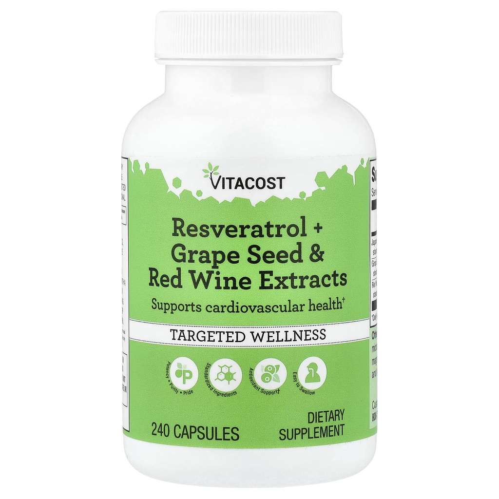 Vitacost Resveratrol + Grape Benih & Red Wine Extrates -- 240 Capsules