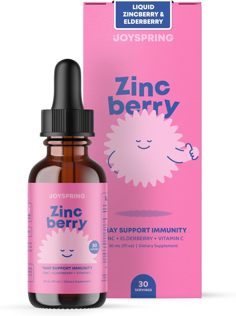 JoySpring ZincBerry - Anak-anak Zinc & Vitamin Suplemen (1 fl oz) Dukungan Ammune Drops dengan Elderberry Flavor untuk Anak 2-16 + Tahun