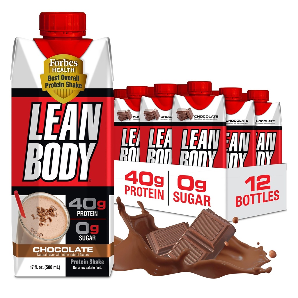 Lean Body Ready-To-Drink Chocolate Protein Shake, 40g Protein, Whey Blend, 0 Sugar, Gluten Free, 22 Vitamin & Minemens, LABRADA, 17 Fl Oz (Paket 12)