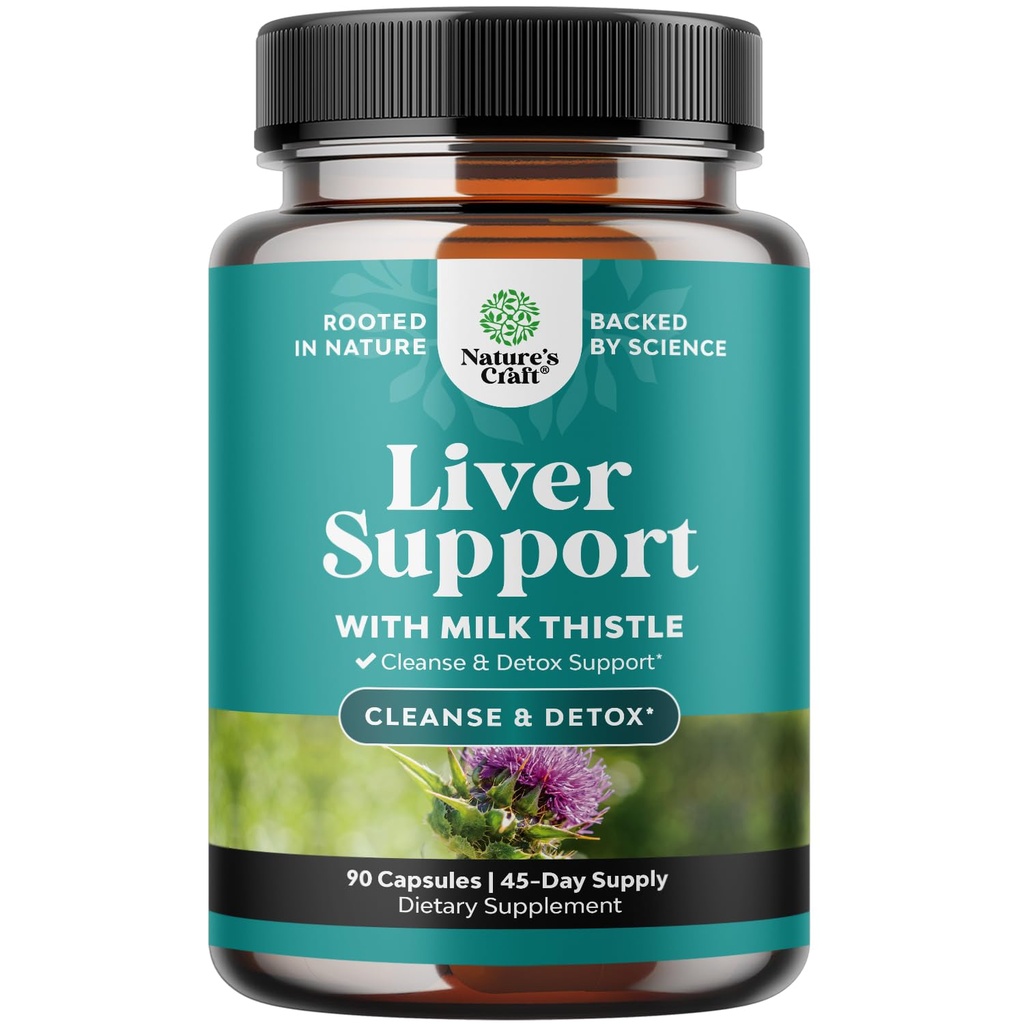 Natuture Craft Liver Cleanse Detox & Repair - Herbal Liver Dukung Dukungan Thistle Milk Silymarin Suplemen Thistle dengan Root Dandelion, Choline, Beetroot & Artichoke Extract - 90 Count