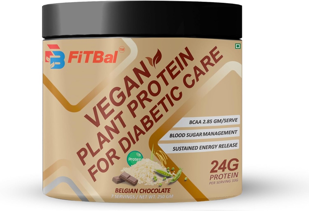 Cokelat Vegan Belgian Powder untuk Diabetic Care 250 Gram (7 Serving Quantity- 33G Protein Per Serving, Glutamine - 3.32 Gm