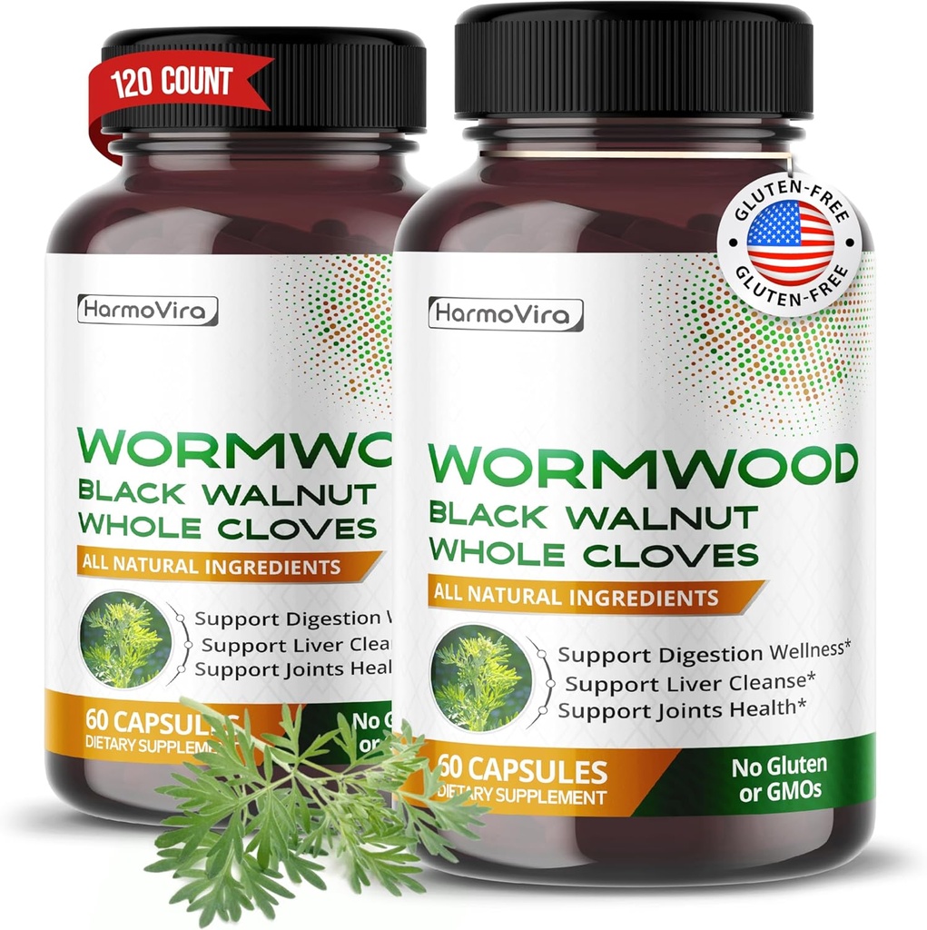 Wormwood Black Walnut Whole Cloves Ginger - Dukung Ditraffic Wellness, Liver Cleanse, Joints Health - 120-day Suppply - dibuat di USA