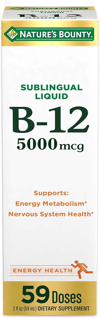 Nature 's Bounty Vitamin B12 5000 mcg Sublingual Liquid, Kesehatan Kardiovaskular & Cellular Energi Dukungan, 2 Fl Oz (1 Cacah)