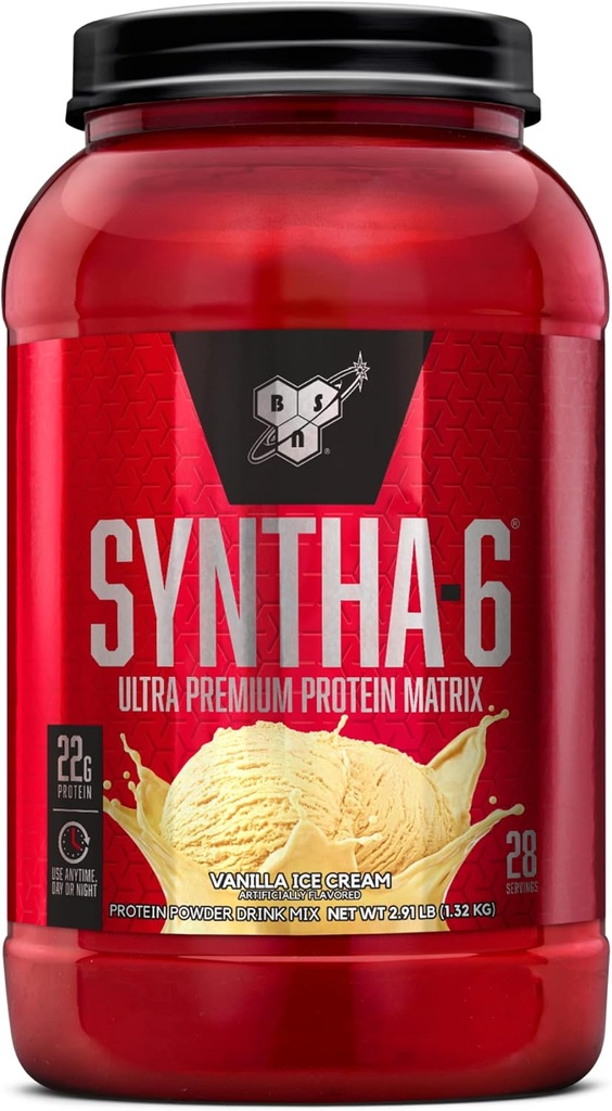 BSN SYNTHA- 6 Whiy Protein Powder, Vanilla Milk Isolate Protein Powder dengan Mideath Casein, Ice Cream, 28 Servis (Paket May Vary)