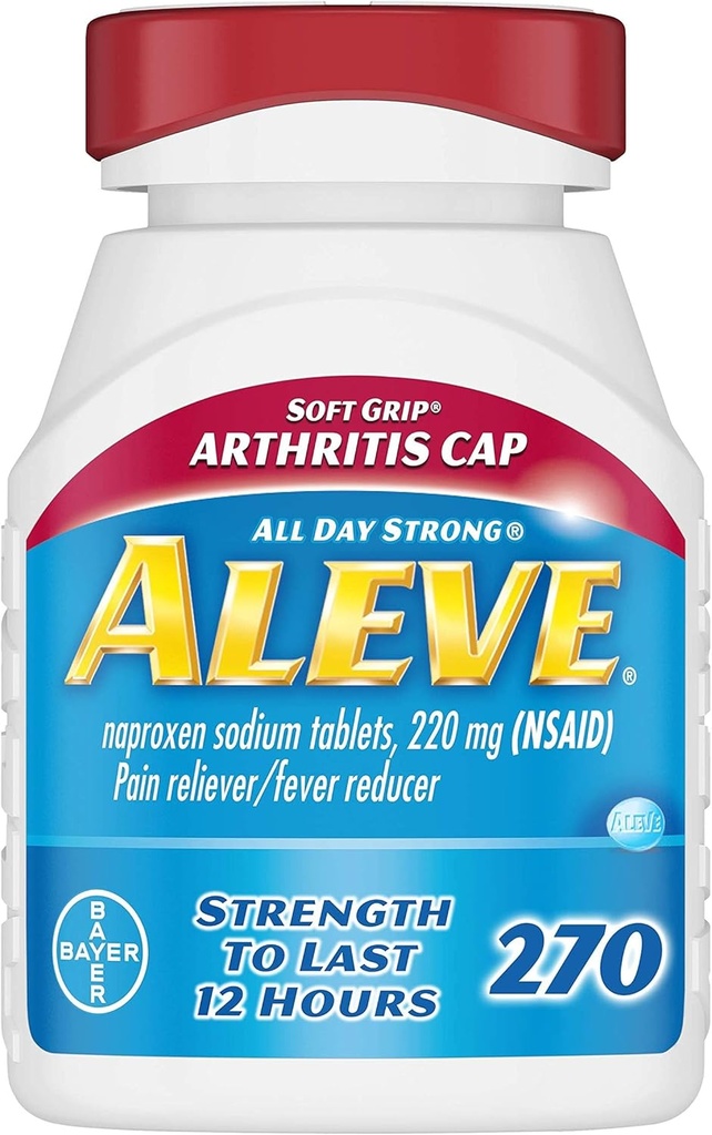Aleve Soft Grip Arthritis Cap Tablet, Fast Acting All Day Pain Relief for Headtaches, Muscle Aches, and Fever Reduction, Naproxen Sodium Capsules, 220 mg, 270 Count