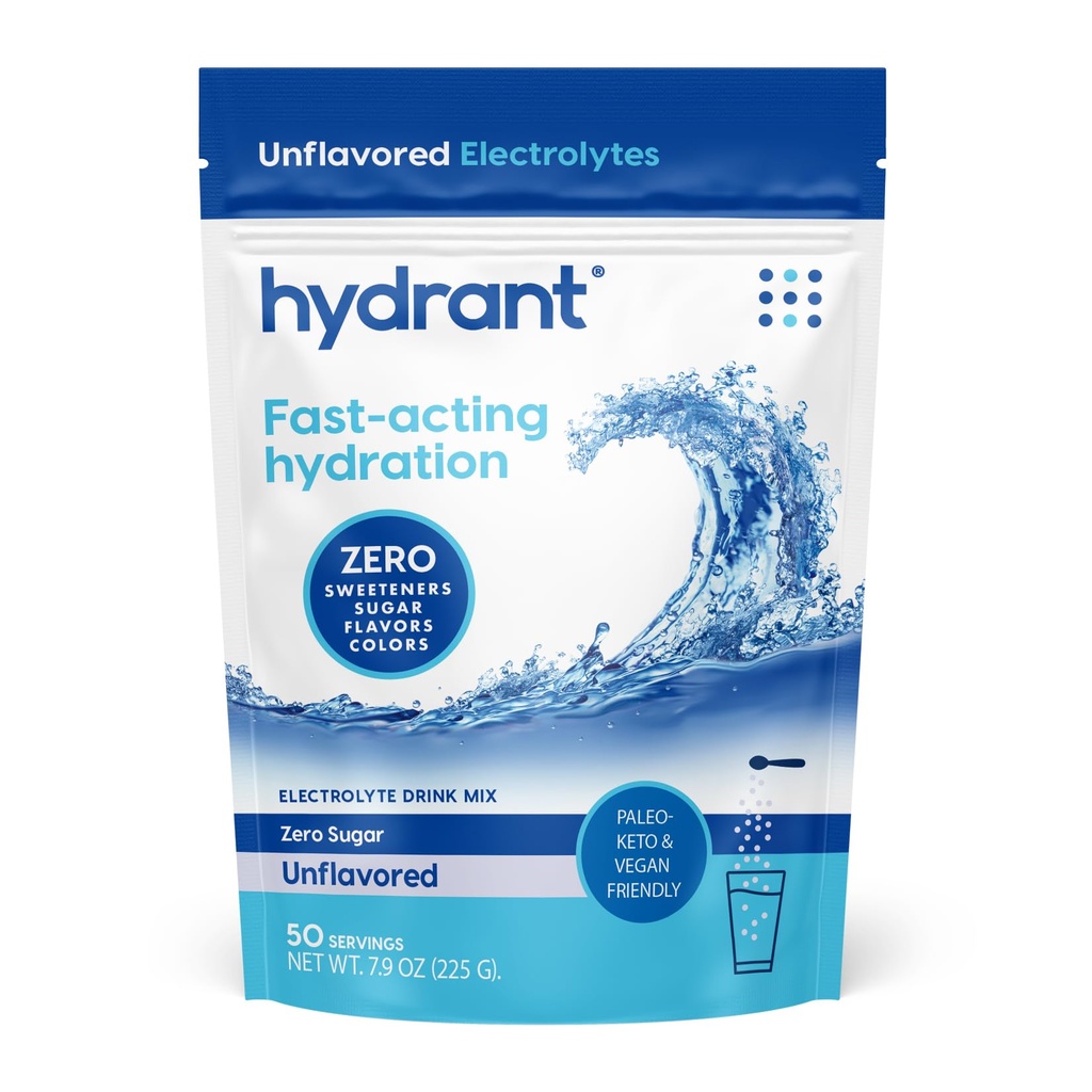 Hydrant-Bulk Hidration Powder, Unfeared, 50 Servis Cepat Akting Electrolite Rehydration Powder - Zero Sugar Flavorless Drink for Daily Use, Travel & Workout