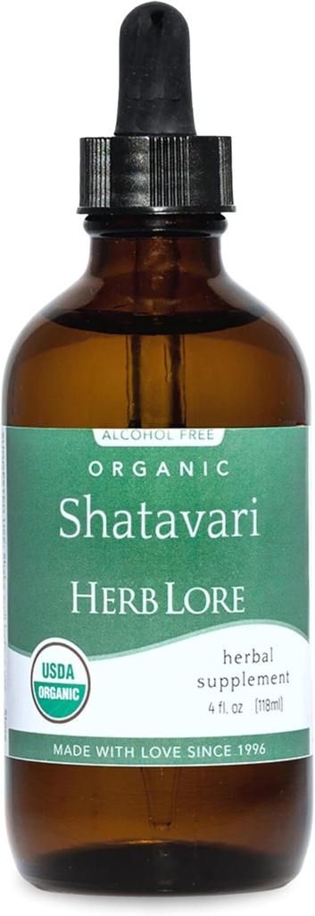 Herb Lore Organic Shatavari Root Extract Taincture - Liquid Shatavari Drops (Asparagus Racemous) for Lactation and Wellness Support - Alkohol Bebas (4 fl oz)