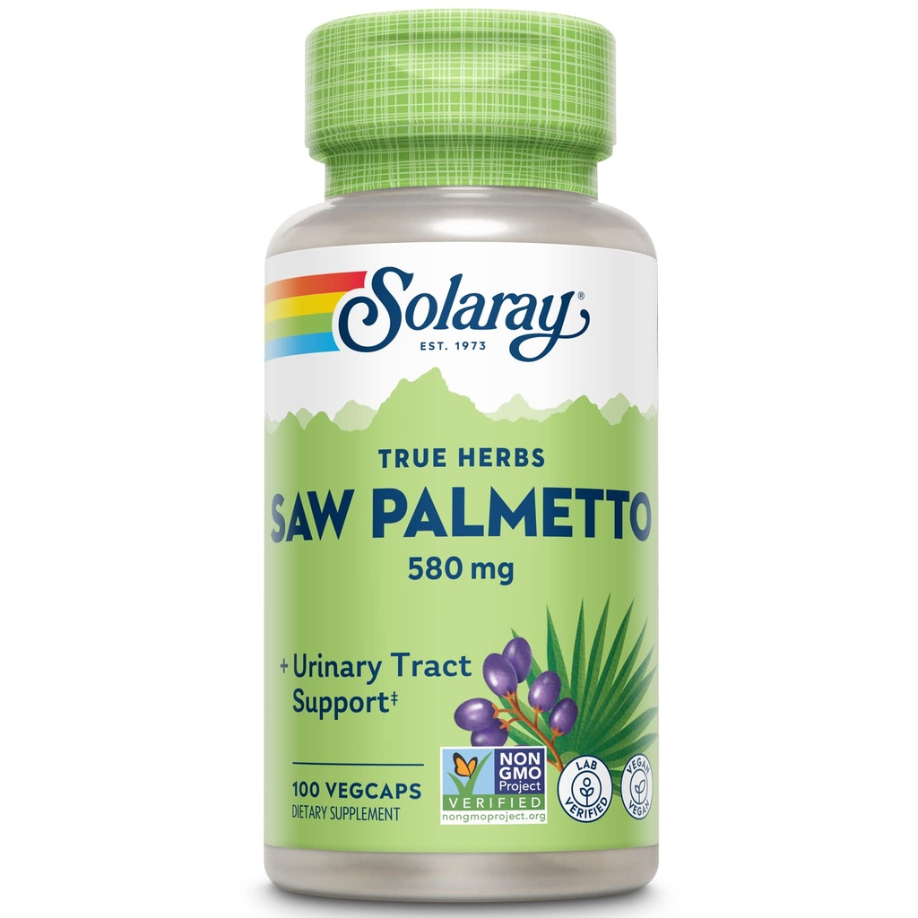SOLARAY Saw Palmetto Berry 580 mg, Prostate dan Urinary Trakte Dukungan dari Fatty Accids & Plant Sterns for Men and Women, Non-GMO, Vegan & Lab Verified, 100 VecCaps, 100 Servis