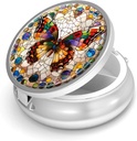 Pill Box-3 Comment Small Pill Case for Purse & Pocket Mini Metal Pill Travel Pill Container to Hold Suplemen Vitamin BPA- Free (Gemstone Butterfly)