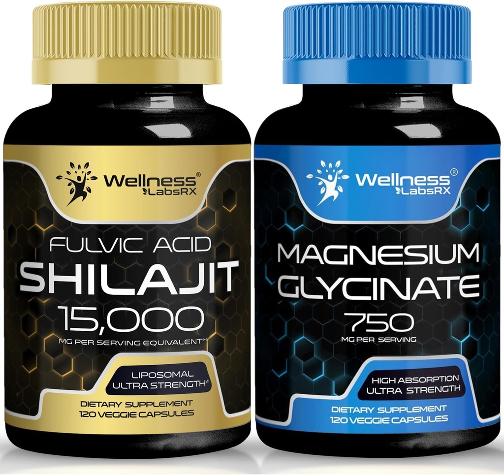 Magnesium Glycinate Capsules - 750mg - Magnesium Suplemen Absorpsi Tinggi Deshi Shilajit Pure Himalaya Capsules Organik dengan Acid Perkembangan Acid Fulvic