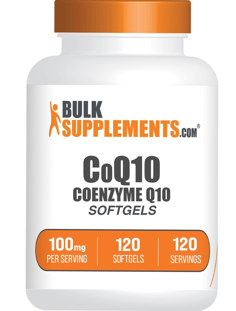 BulkSuplements.com CoQ10 100mg Softgels - Koenzim Q10 100mg Suplemen, untuk Kesehatan Jantung - Gluten Bebas, 1 Softgel per Serving, 120 Count (Paket 1)