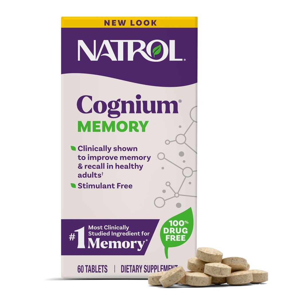 Natrol Cognium Memory, Suplemen Kesehatan Otak untuk Orang Dewasa, Tambahan Dietary untuk Kesehatan Otak dan Secara klinis Berbentuk Untuk Memory Dan Mengingat Dalam Dewasa Sehat, 60 Tablet, Sampai Supply 30 Hari