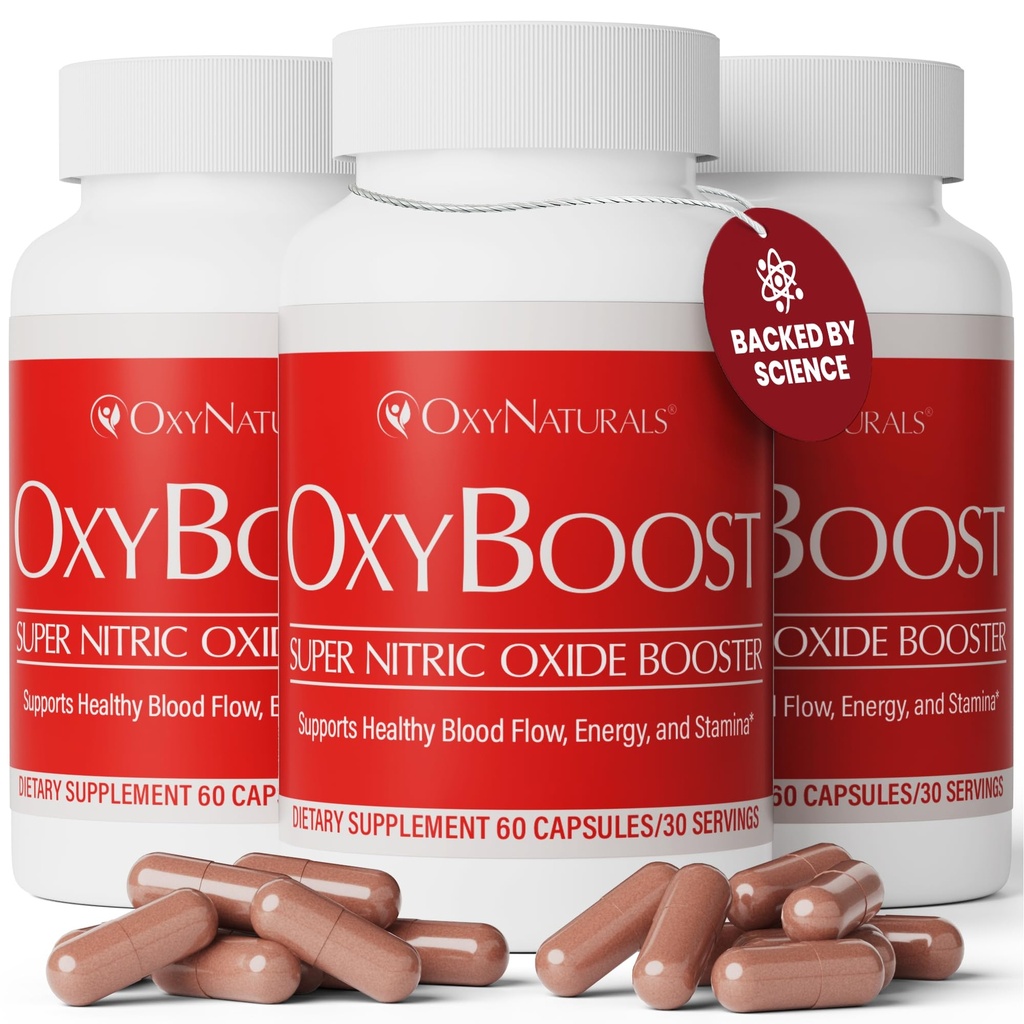 OxyBoost Nitric Oxide Suplement for Men & Women - Supports Circulation, Heart Health, Energy, Mental Clarity & Blood Flow - Formula Alam dengan Vinitrox - 180 Capsules (Paket 3)