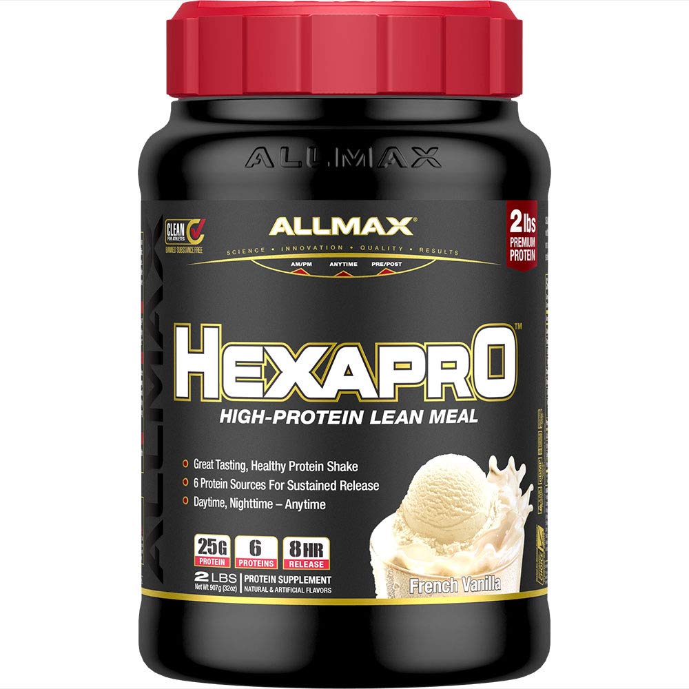 ALLMAX HEXAPRO, French Vanilla - 2 lb - 25 Grams Protein Per Serving - 8-Hour Ditahan Pelepasan - Nol Gula - 21 Hamba