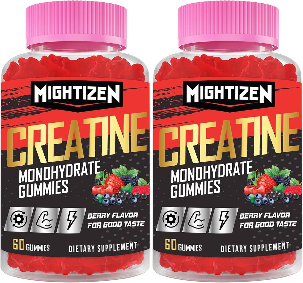 Creatine for Men & Women Creatine Monohydrate Gummies, Creatine Monohydrate per Serving with Taurine & Vitamin B12, Pre- Workout for Max Energy & Endurance - 2 Pack
