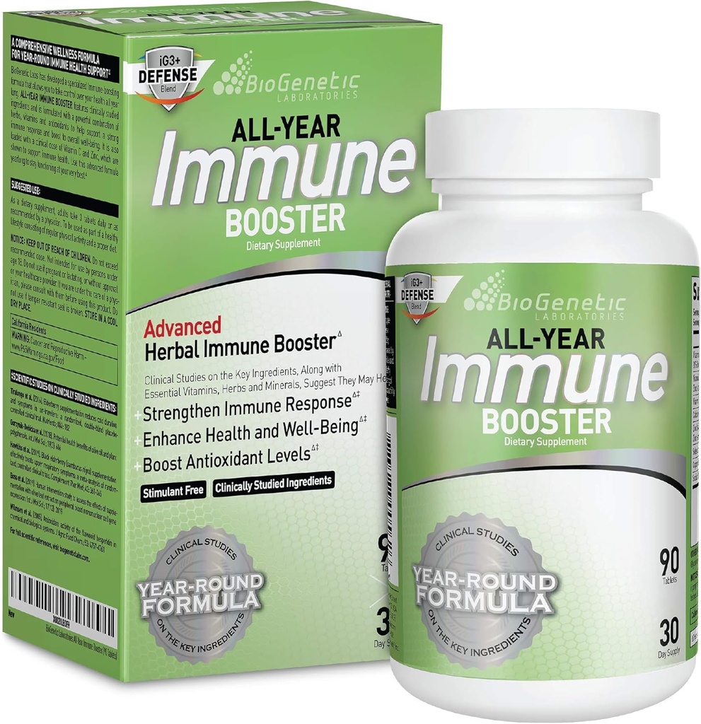 Laboratorium BioGenetik Immune Booster dengan Elderberry, Vitamin C, Vitamin A, Vitamin D, dan Zinc - Multi- System Ammune Defense dan Herbal Imune Dukungan - Year- Round Powerful Sules (90 Capsules)