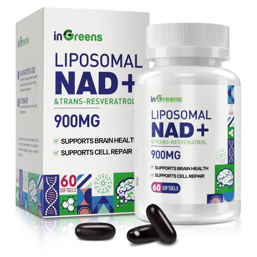 900 mg Liposal NAD + Tambahan dengan Trans Resveratrol 300 mg, Mengganti NMN, Penyerapan Superior, Penyesuaian NAD Plus True Tambahan untuk Reparts DNA dan Boost NAD +, Aging Pertahanan, Energi, Umur Panjang, 60 Softgels