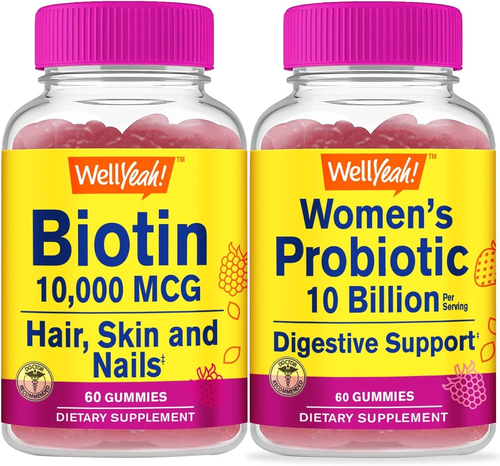 Potensi Tinggi WellYeah Biotin + Propinsi Perempuan 10B CFU, Gummies Bundle