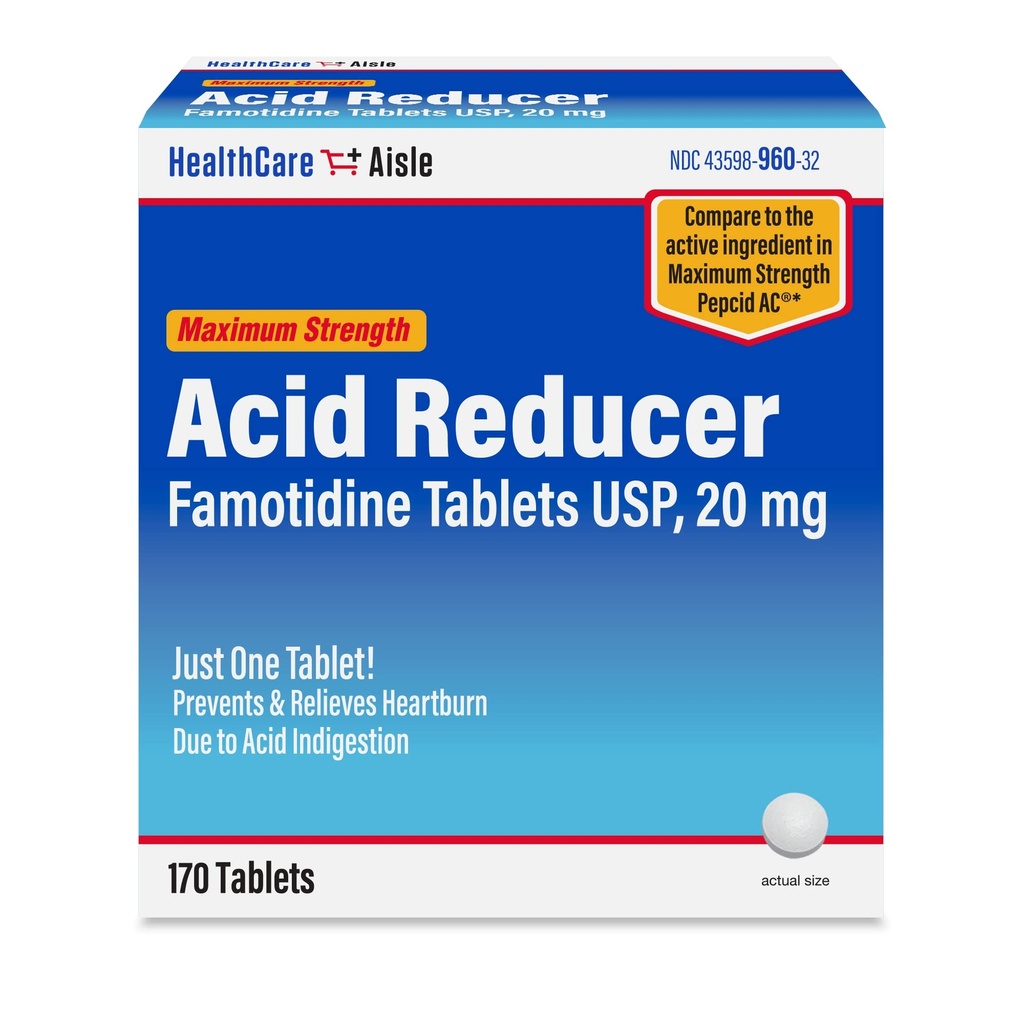 HealthCareAisle Fomotidine 20 mg, 170 Tablet, Maximum Strength Acid Reducer, Prevents and Relieves Heartburn Because for Acid Indibuffic
