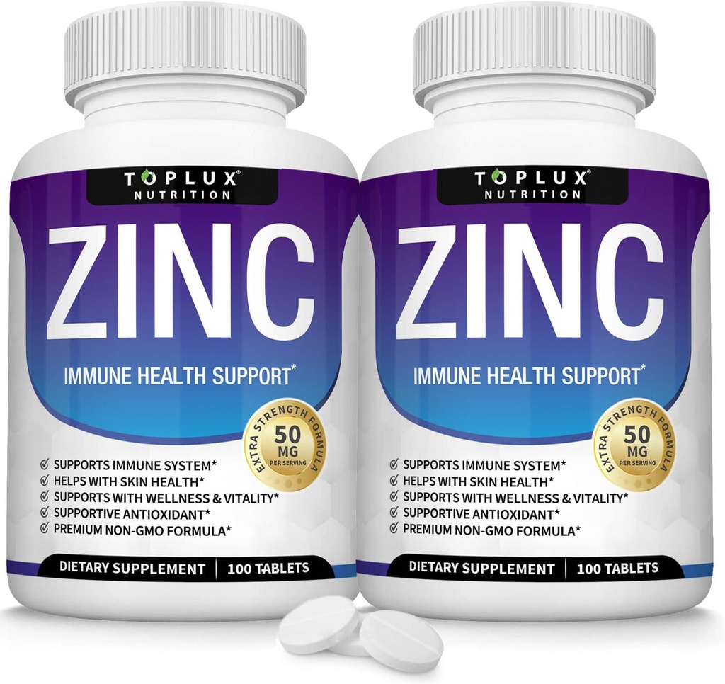 Suplemen Zinc untuk Dukungan Imune - Pure Natural Zinc Oxide ke Boost Immune System, Dukungan Skin & Antioksidant, Potency Tinggi kekebalan Booster, untuk Perempuan Pria, 100 Tablet