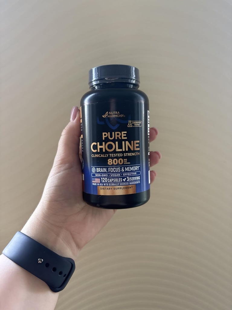 Choline 800 mg - Choline Supplement - Vegan, Non- GMO, Lab Test - Dibuat di AS - 120 Kapsul