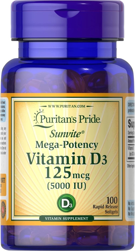 Puritan 's Pride Vitamin D3, 5000 IU, 100 Count