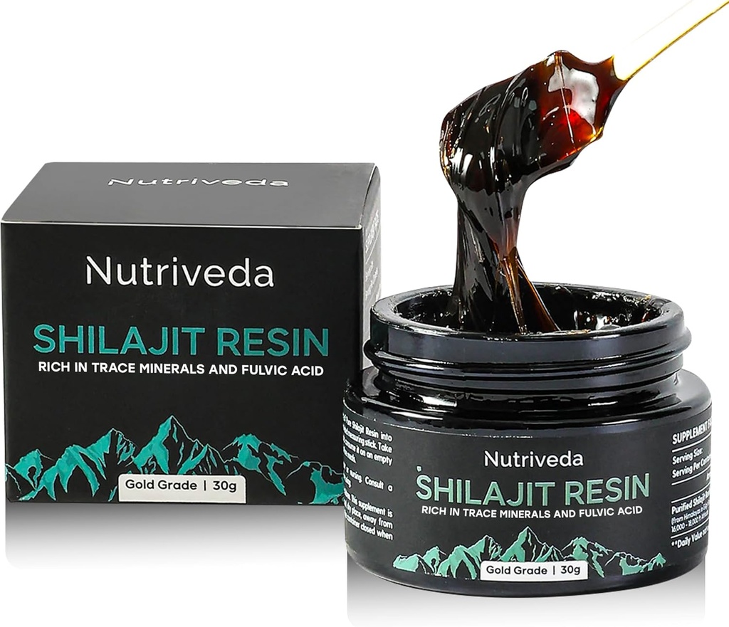Premium Shilajit Resin 600mg - Golden Grade Himalaya Shilajit - Rich in Trace Minerals and Fulvic Acid for Energy and Immune Dupport - Third- Party Tested - 30g (Improved Taste, Less Bitter)