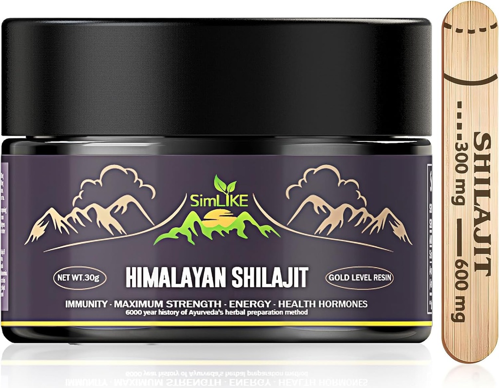 Shilajit Pure Himalaya Organik - Emas Tingkat Shilajit Resin Dengan Organik Ayurvedic Herbs Dalam Potensi Tinggi untuk Energi, Kekuatan & Kebal, 30 Grams