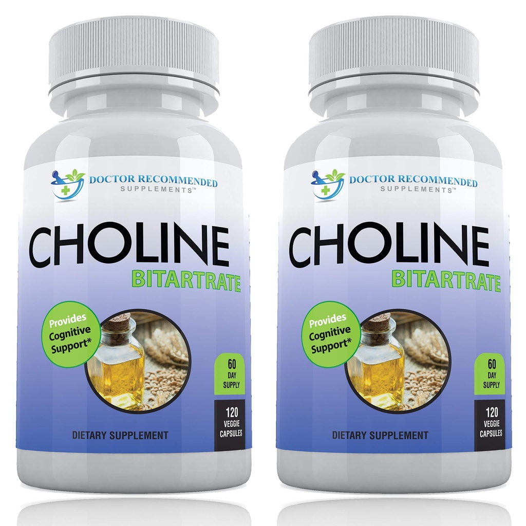 Premium Chooline - 500 mg - 120 Veggie Capsules - Supports Cognitive Health, Memory & More - 2 Pack