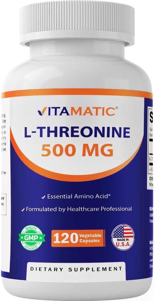 Vitamatik L- Threonine 500mg - 120 Vegetable Capsules Promotes Sehat Liver, Cardiovascular & Structural Fungsi
