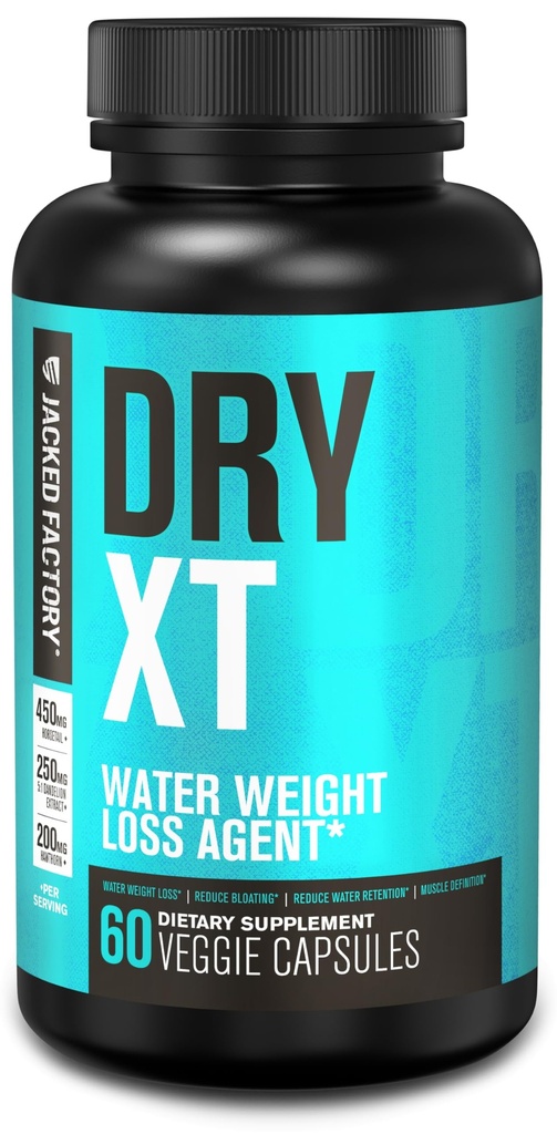 Jacked Factory Dry- XT Diuretic Water Pills - Natural Supplemen 124; Reduces Reduces Water Retention & Bloting Akar Extract, Potasium, 7 More Powerful Ingreations - 60 veggie Capsules