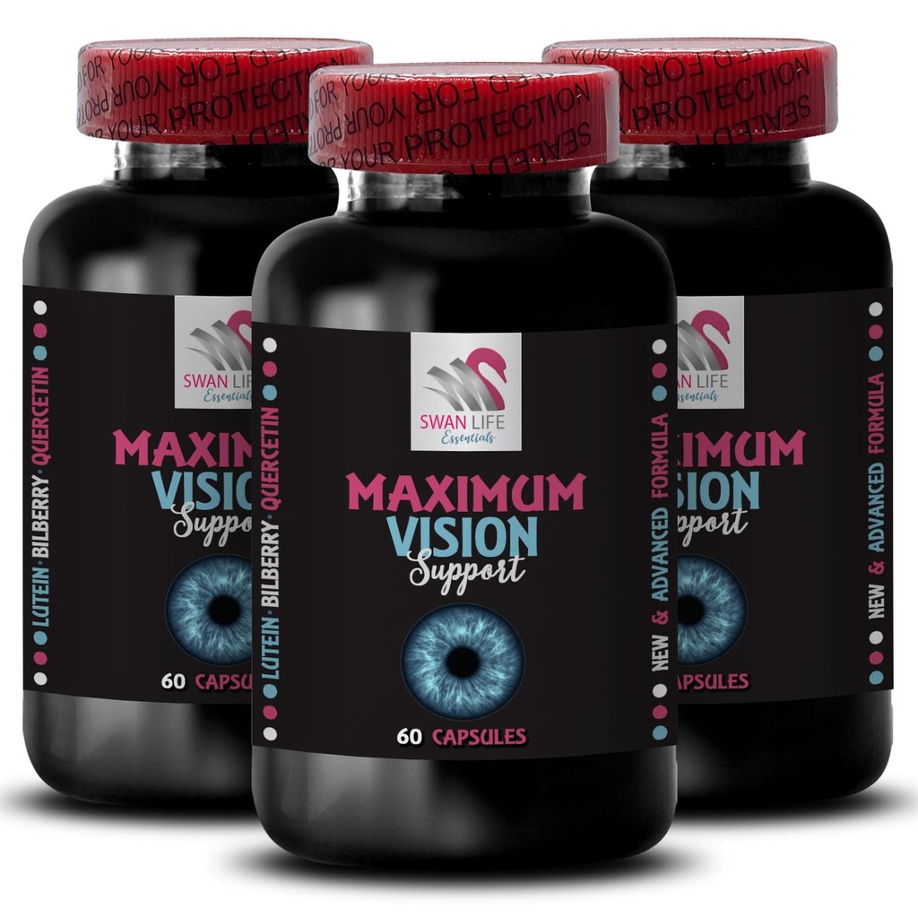 Dukungan mata - EYE VISI SUPLEMENT - Les kejelasan, fokus tajam, adegan terang, mata tajam, penglihatan jelas Crystal, dorongan visual, dukungan fokus, visi Clearer, keuntungan Fokus 3 Botol 180 Caps