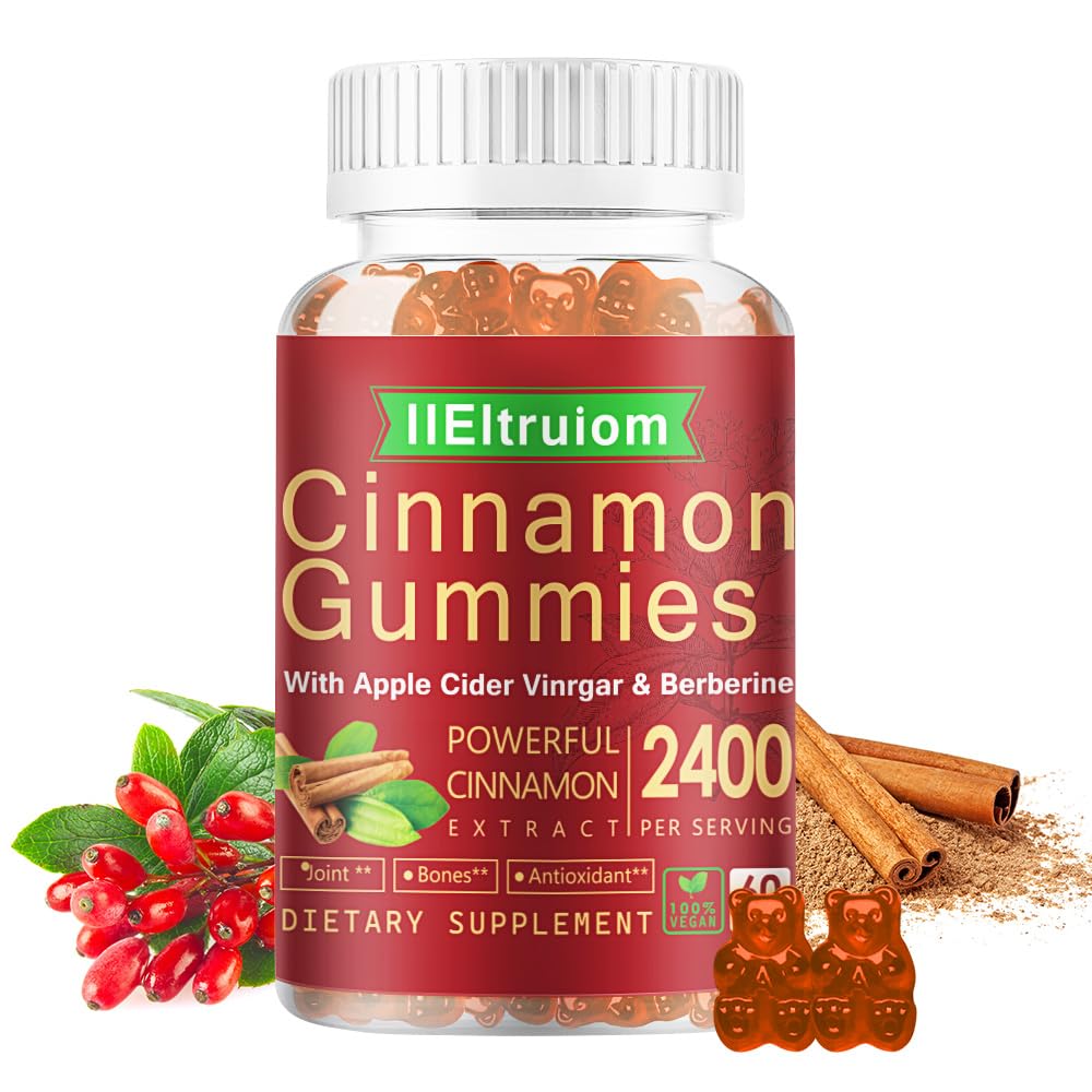 Ceylon Cinnamon Gummies, Ceylon Cinnamon 2400mg dengan Berberine, Turmeric, Apple Cider Vinegar, Bitter Melon, Chromium - 60 Counts