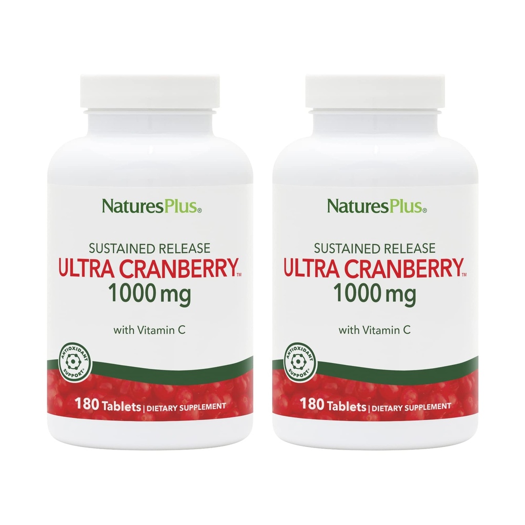 NaturesPlus Ultra Cranberry 1000- 180 Debit Tablet Substain, Paket 2 - Menyediakan Trakt Urin Sehat - Non-GMO, Vegetarian, Gluten Free - 180 Total Servings