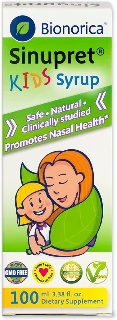 Bionorica Sinupret Kids Sinus & Imune Syrup Respiratory & Imunity Boost Natural, Fast Acting Herbal Dukungan dengan Verbena & Elder Flower - Cherry Flavor - 3.38 oz