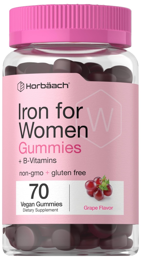 Horbach Iron Gummies for Women 124; 70 Count 124; Grape Flavor 124; Suplemen dengan B Vitamin Gagal dan Zinc 124; Vegan, Non-GMO & Gluten Bebas