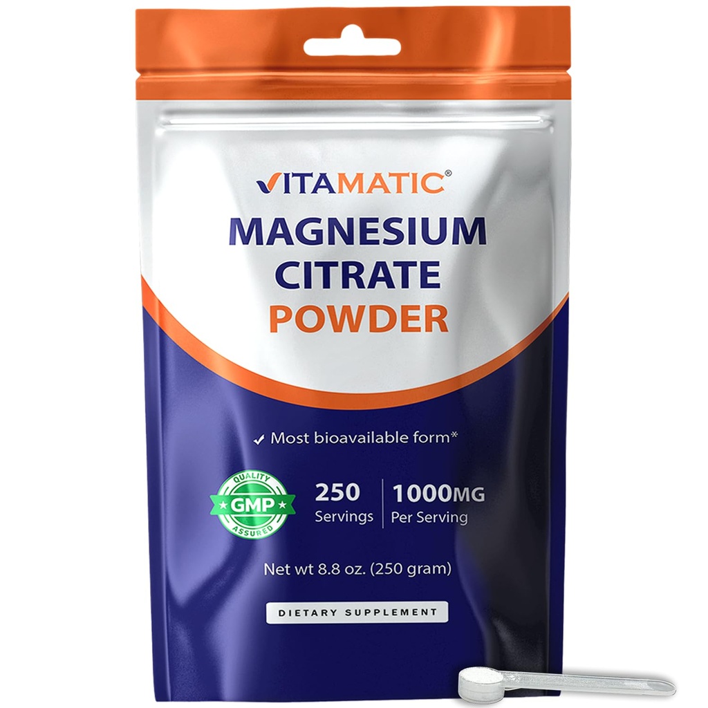 Vitamasium Magnesium Citrate 1000mg per Serving Supports Muscle, Joint, and Heart Health 250 Grams - 250 Servings