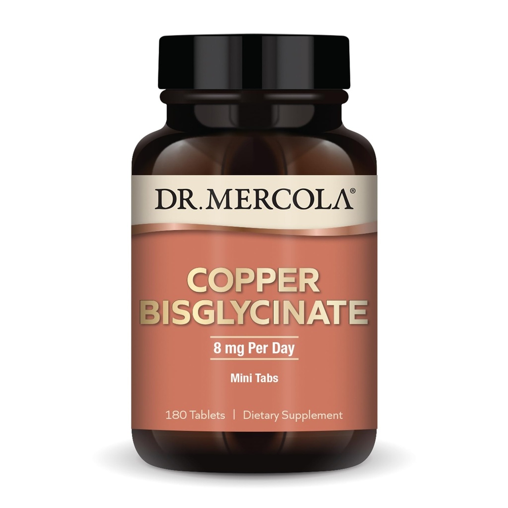 Dr. Mercola Copper Bisglycinate, 90 pelayan (180 tablet), Suplemen Dietary, 8 mg Per Day, Mini Tab, Supports Overall Health, Non GMO