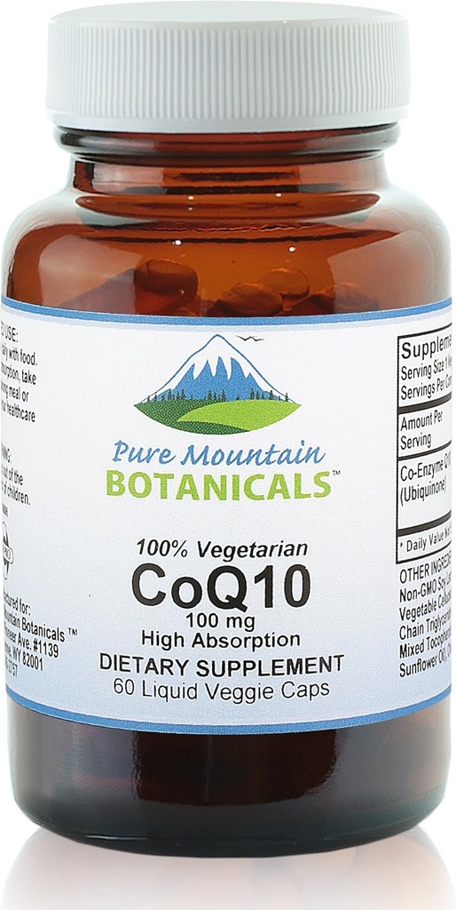 Murni Gunung Botanicals Coq10 100mg Softgels - 60 Vegan Kossules dengan Suplemen Koenzim Q10 Ubiqunone