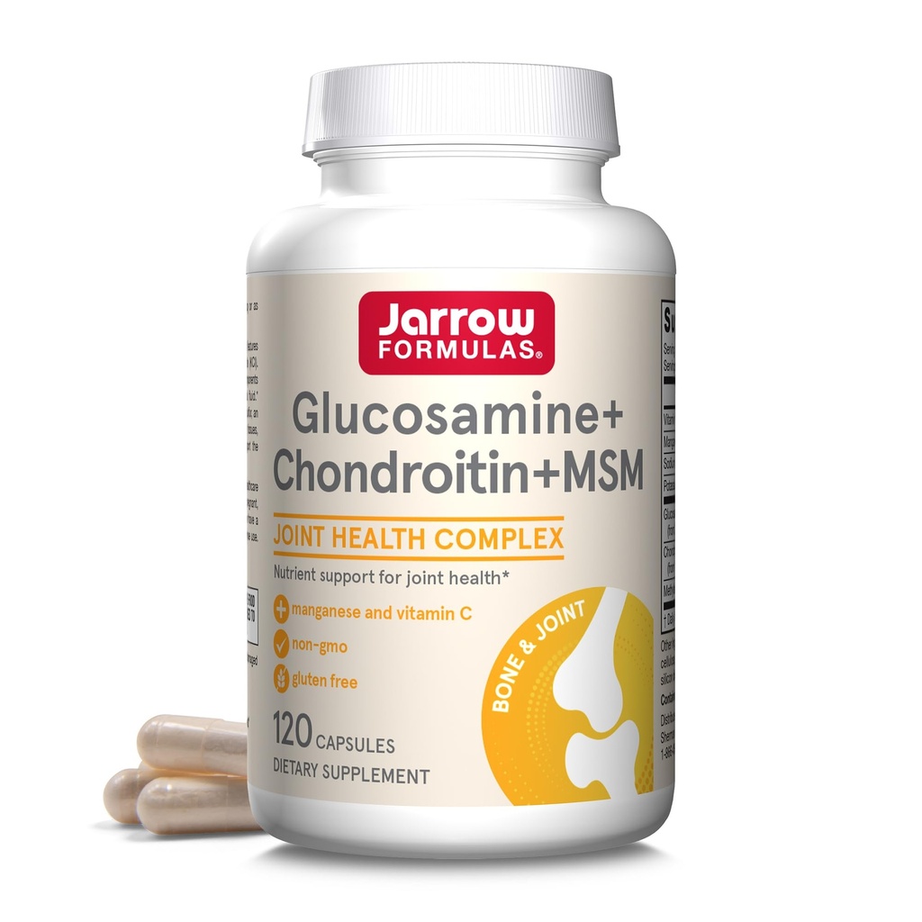 Jarrow Formulas ® Glucosamin + Chondroitin + MSM Capsules, Dukungan Bersama dengan Vitamin C dan Manganese, 30 Kapsul, 120 Hari Suppply