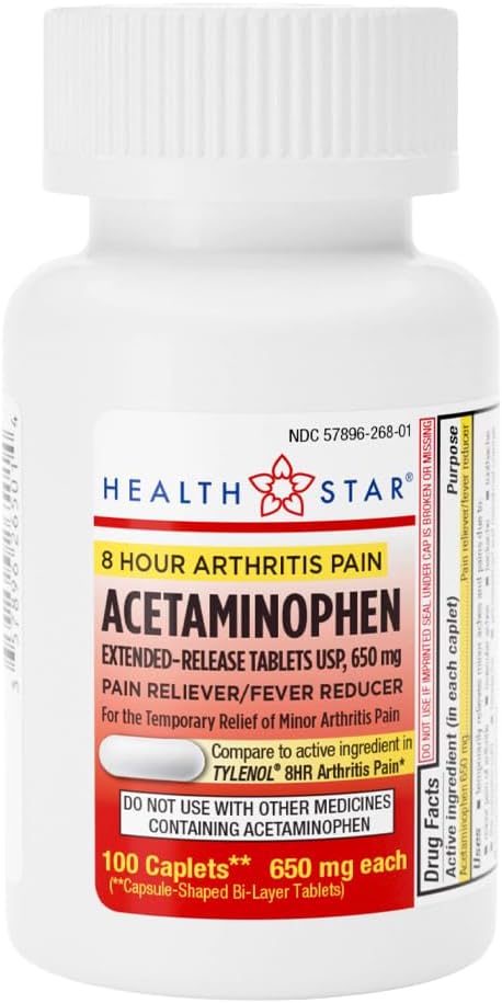GeriCare Acetaminophen Extended- Rilis Arthritis 650mg Caplets, Pain Reliever, Arthritis Gejala, Demam Reduction, 100 Count (Paket 1)