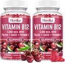 Vitamin B12 Complex 5000 mcg Methyl B12, Adenosil B12 & Hydroxy B12, dengan Koenzim Q10, Flounder, Vitamin C, B 12 yang bisa dimakan untuk Dukungan Energi, Metabolisme, B12 - Cherry Flavor, 2 Pack