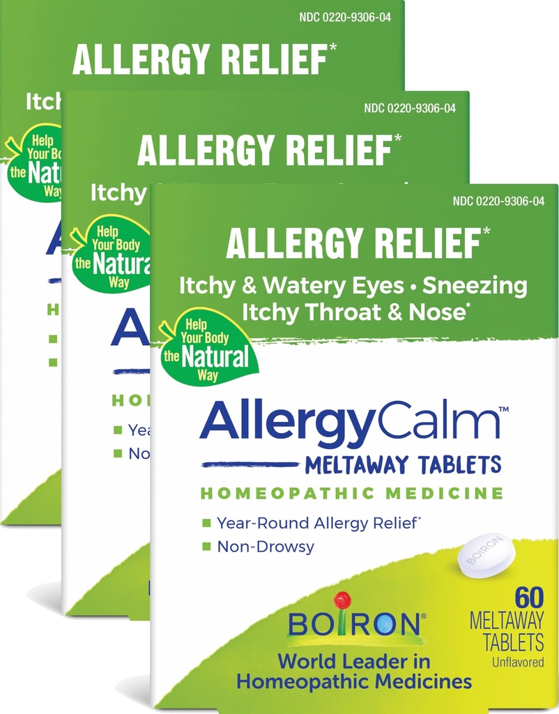 Boiron AllergyCalm Tablet 180 Relief from Allergies and Hay Fever Sympitics of Sneezing, Runny Nose, and Itchy Eyes or Throat, Allergy Calm Tab (Forgeny RhinAllergy) (Pack of 3 60ct Box)