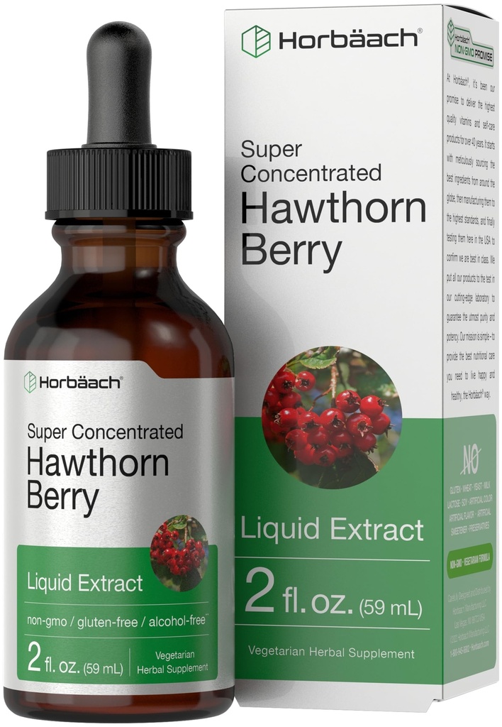 Horbäach Hawthorn Berry Extract 124; 2 fl oz 124; Alkohol Liquid Tincture 124; Vegetarian Suplemen, Non- GMO, Gluten Bebas