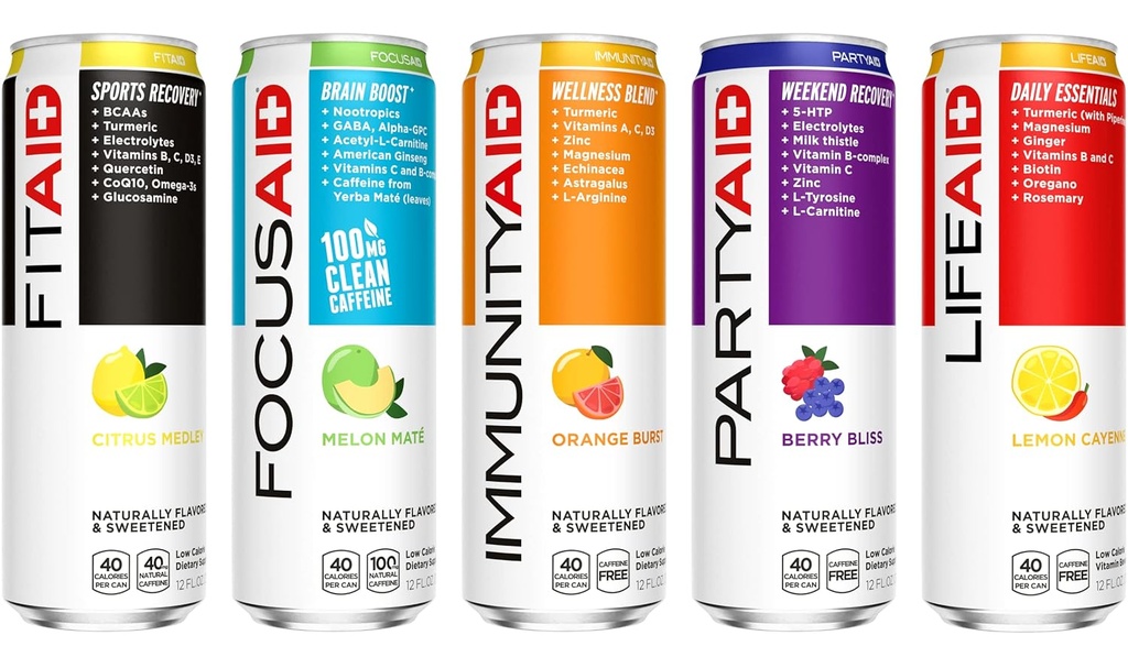 FITAID Post Workout Recovery Drink, Strawberry Lemonade, BCAAs, Glucosamin, Electrolites, All In One Can, Paleo, Vegan & Gluten- Free, 40 Calories, 12 Fl Oz (Paket 24)
