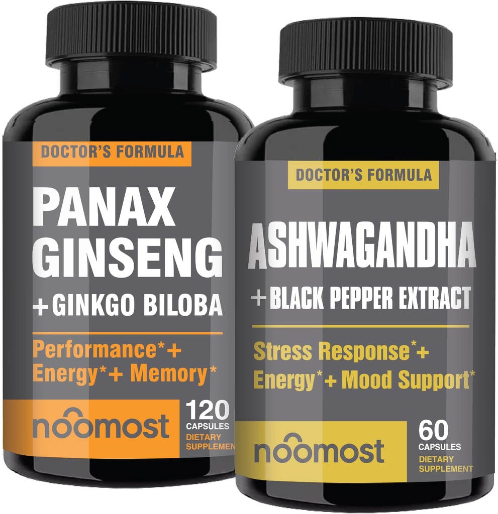 NooMost Authentic Korea Red Panax Ginseng + Organic Ashwagandha dengan Ginkgo Biloba & Black Pepper