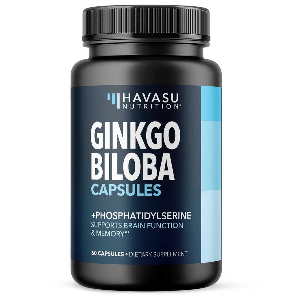 Ginkgo Biloba 120mg dengan Phoshatidyserine - Nootropic Brain Health, Memory, and Focus Supplement - Support Cognitive Fungsi, Mental Clarity, dan Allery - 60 Nun-GMO Capsules, 2 Bulan Suppply