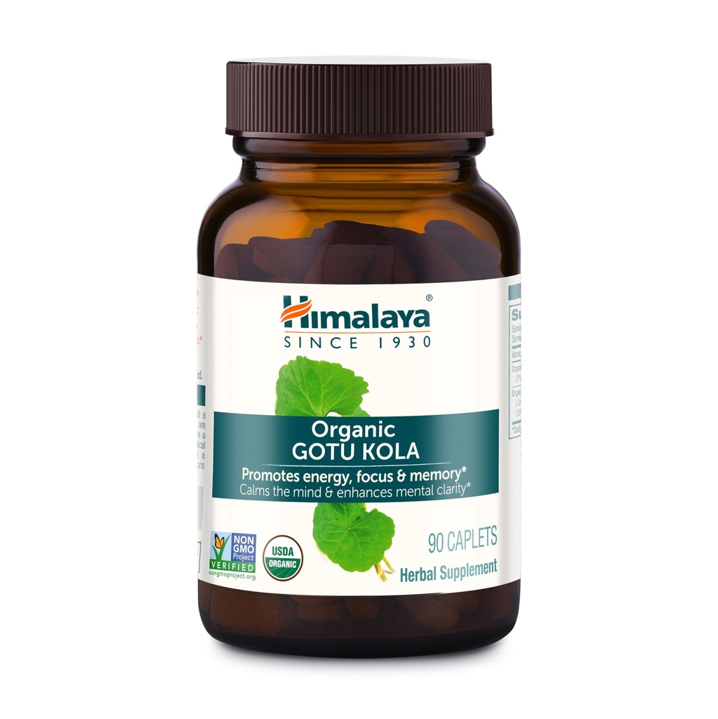 Himalaya Organik Gotu Kola, 45 Hari Supply - Herbal Nootropic Suplemen dengan Adaptogens untuk Energi, Fokus, Memori, dan Relaxation Calming - Vegan, Non- GMO, Gluten Bebas, 650 mg, 90 Caplet